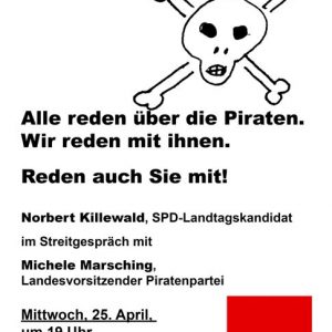 Am 25. April um 19 Uhr diskutieren Norbert Killewald (SPD) und Michele Marsching (Piraten) im Uedemer Bürgerhaus.